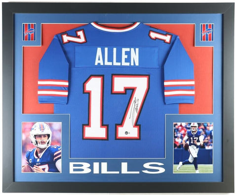 Josh Allen Signed & Framed Buffalo Bills Blue Jersey (Beckett) 2xPro Bowl Q.B.