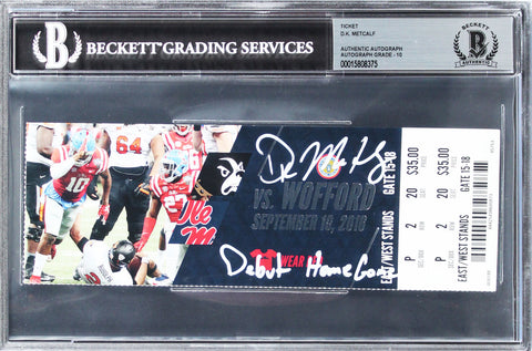 Ole Miss D.K. Metcalf "Debut Home Game" Signed Ticket Stub Auto 10! BAS Slabbed