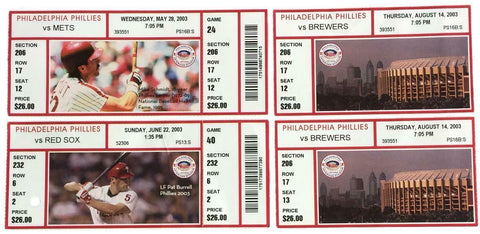 2003 Philadelphia Phillies Lot of 4 Tickets