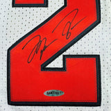 Framed Autographed/Signed Michael Jordan 35x39 White Jersey Upper Deck UDA COA