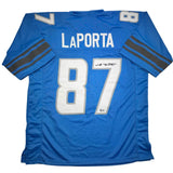 Autographed/Signed Sam LaPorta Detroit Blue Football Jersey Beckett BAS COA