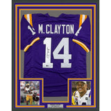 Framed Autographed/Signed Michael Clayton LSU 35x39 Purple Jersey JSA COA