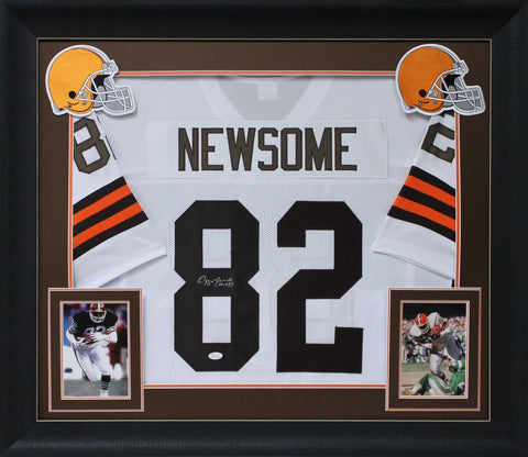 Ozzie Newsome Authentic Signed White Pro Style Framed Jersey JSA Witness