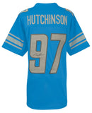 Aidan Hutchinson (LIONS) Signed Blue Custom Football Jersey - (SCHWARTZ COA)