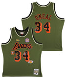Lakers Shaquille O'Neal Signed Green M&N 1996-97 HWC Swingman Jersey BAS Witness