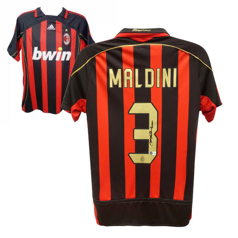 Paolo Maldini Signed AC Milan Home Soccer Jersey #3 with Beckett COA