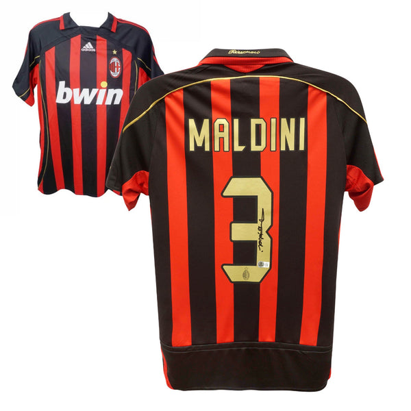 Paolo Maldini Signed AC Milan Home Soccer Jersey #3 with Beckett COA