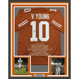 Framed Autographed/Signed Vince Young 35x39 Texas Orange Stat Jersey JSA COA