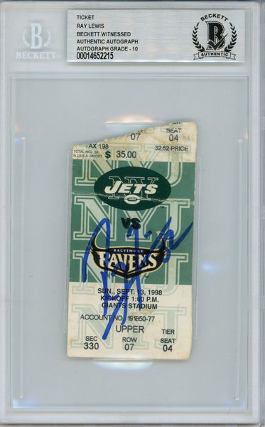 Ray Lewis Signed Baltimore Ravens Ticket 9/13/98 vs Jets BAS Slab 39449