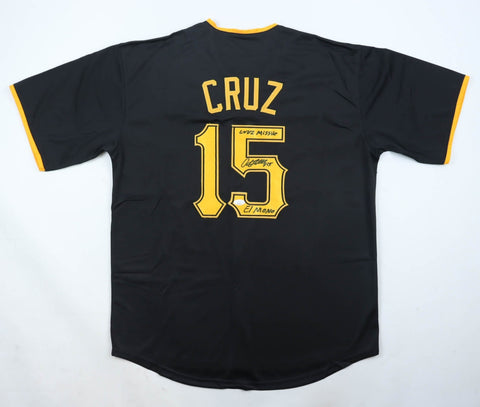 Oneil Cruz Signed Pirates Black Jersey Inscribed "Cruz Missle" & "El Mono" (JSA)