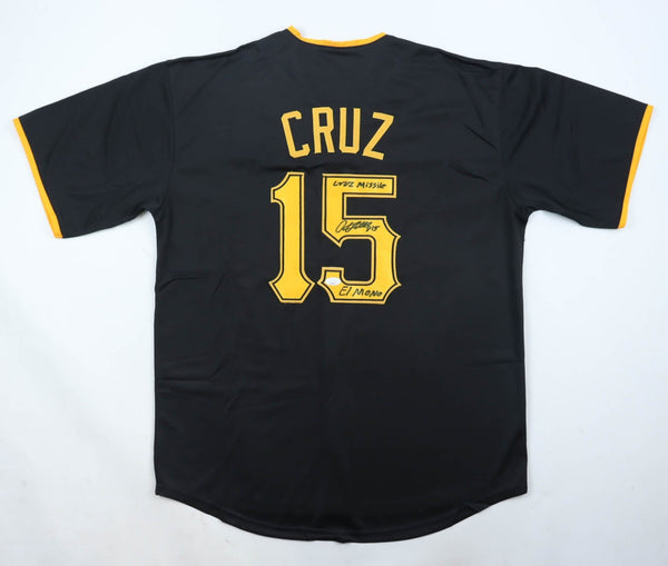 Oneil Cruz Signed Pirates Black Jersey Inscribed "Cruz Missle" & "El Mono" (JSA)