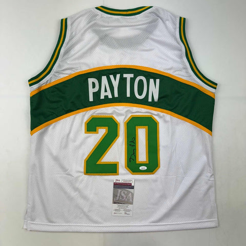 Autographed/Signed Gary Payton Seattle White Basketball Jersey JSA COA