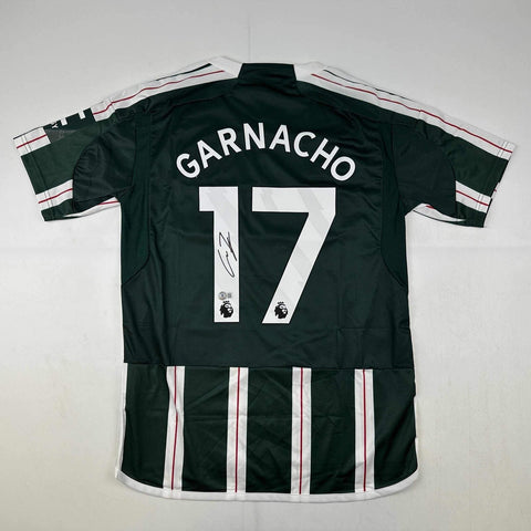 Autographed/Signed Alejandro Garnacho Manchester United Green Jersey Beckett COA