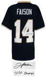 Jordan Faison (NOTRE DAME) Signed Navy Custom Lacrosse Jersey w/Champs -(SS COA)