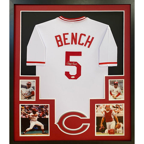 Johnny Bench Autographed Signed Framed Cincinnati Reds Jersey JSA