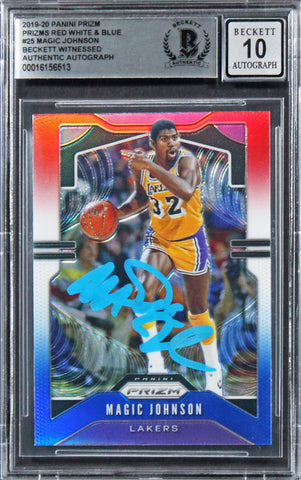 Lakers Magic Johnson Signed 2019 Panini Prizm RW&B #25 Card Auto 10! BAS Slabbed