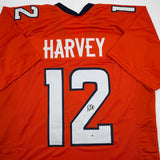 Autographed/Signed R.J RJ Harvey #12 Denver Orange Football Jersey JAS COA