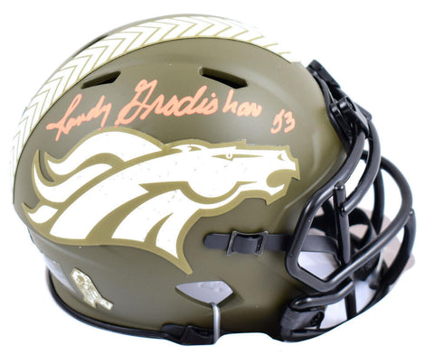 Randy Gradishar Autographed Broncos Salute to Service Speed Mini Helmet- Prova