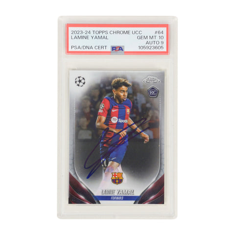 Lamine Yamal Signed 2023-24 Topps Chrome UCC #64 Rookie Card - PSA 10 Auto 9