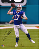 Josh Allen Buffalo Bills Autographed 16" x 20" Blue Jersey Throwing Photograph