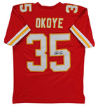 Christian Okoye Authentic Signed Red Pro Style Jersey Autographed JSA Witness