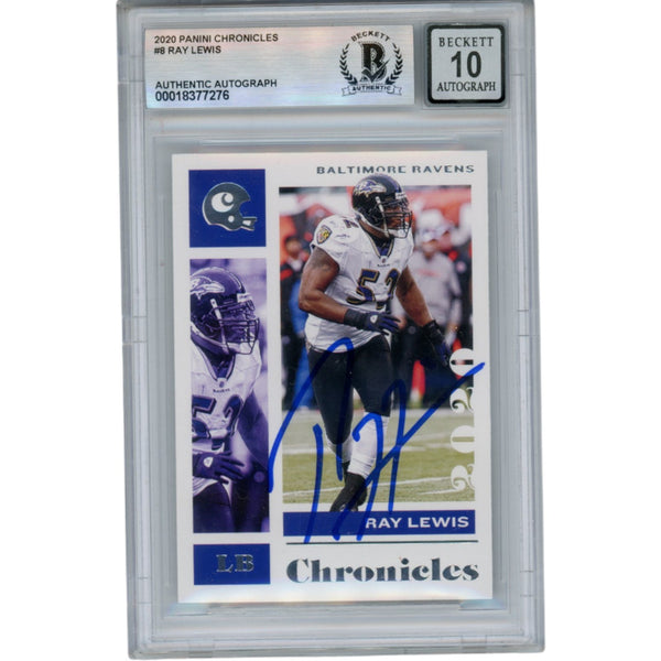 Ray Lewis Autographed 2020 Panini Chronicles #8 Trading Card Beckett 53005