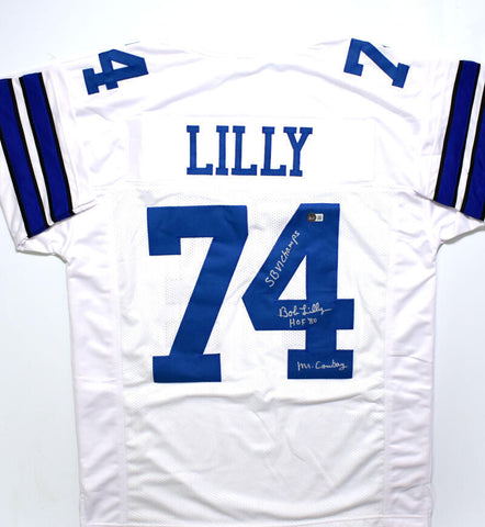 Bob Lilly Autographed White Pro Style Jersey w/3 Inscriptions - Beckett W Holo