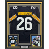 Framed Autographed/Signed Rod Woodson 35x39 Pittsburgh Black Jersey JSA COA