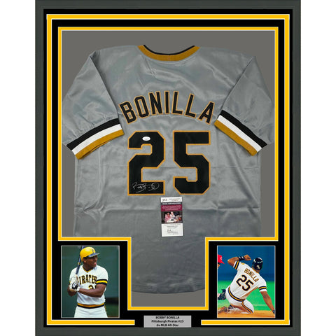 Framed Autographed/Signed Bobby Bonilla 33x42 Pittsburgh Grey Jersey JSA COA