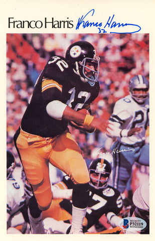 Franco Harris Signed Pittsburgh Steelers Mini Poster 44/50 Beckett 46177