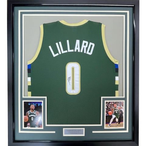 Framed Autographed/Signed Damian Lillard 33x42 Milwaukee Green Jersey JSA COA