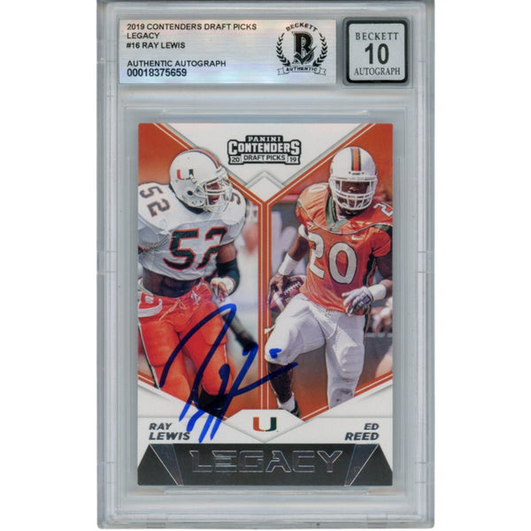Ray Lewis Autographed 2019 Contenders Legacy #16 Trading Card Beckett 52981
