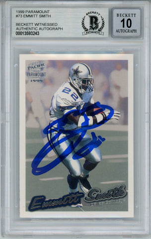 Emmitt Smith Signed 1999 Paramount #73 Trading Card Beckett 10 Slab 35099