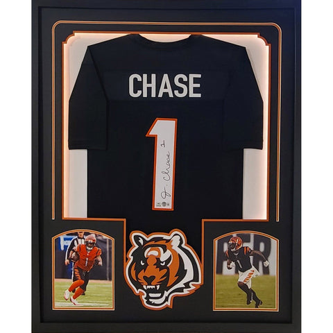 Ja'Marr Chase LED Autographed Signed Framed Cincinnati Bengals Jersey BECKETT