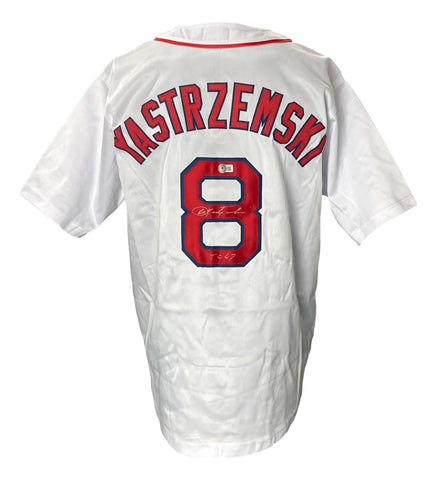Carl Yastrzemski Boston Signed White Baseball Jersey TC 67 BAS