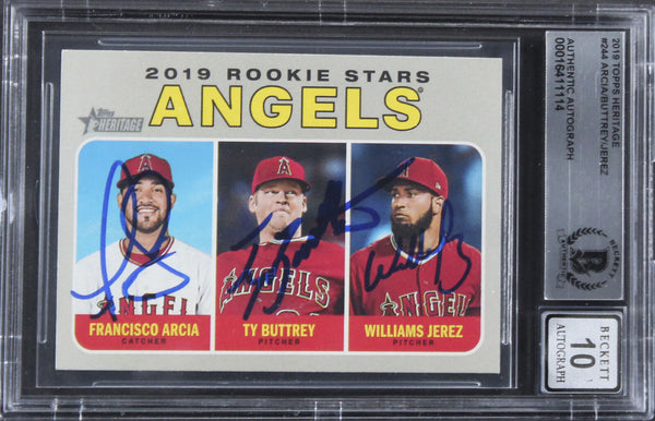 (3) Arcia, Buttrey, Jerez Signed 2019 Topps Heritage #244 Card Auto 10! BAS Slab