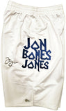 JON BONES JONES AUTOGRAPHED WHITE BOXING TRUNKS BECKETT BAS QR STOCK #200324