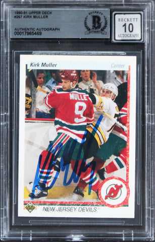 Devils Kirk Muller Signed 1990 Upper Deck #287 Card Auto Graded 10! BAS Slabbed