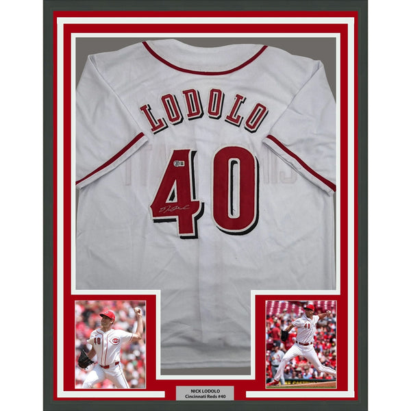 Framed Autographed/Signed Nick Lodolo 35x39 Cincinnati White Jersey BAS COA