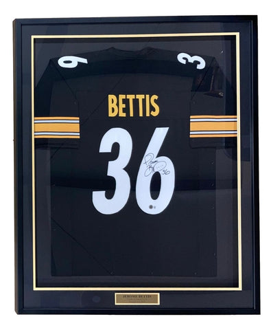 Jerome Bettis Pittsburgh Signed Framed Black Football Jersey BAS