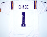 Ja'Marr Chase Autographed White College Style Jersey-Beckett W Hologram *Silver