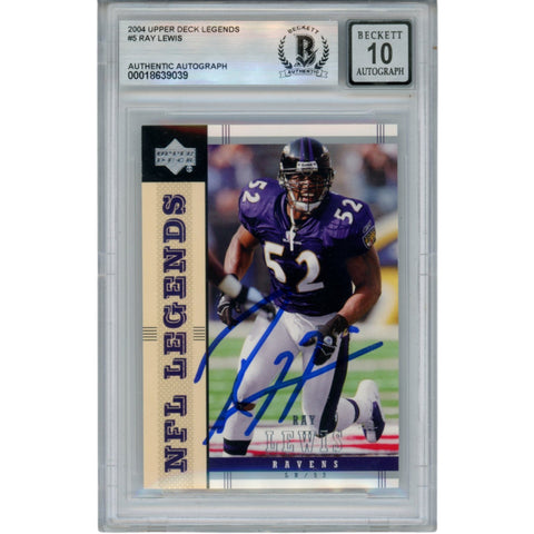 Ray Lewis Autographed 2004 Upper Deck Legends #5 Trading Card Beckett 52976