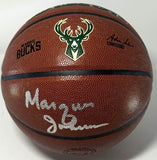 Bucks MARQUES JOHNSON Signed Full Size Wilson Replica BUCKS LOGO Basketball AUTO