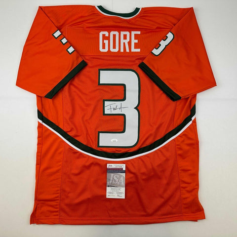 Autographed/Signed Frank Gore Miami Orange Football Jersey JSA COA