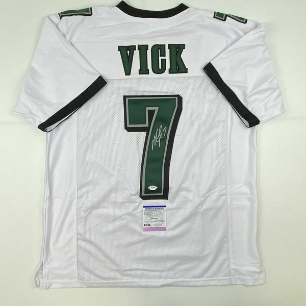 Autographed/Signed MICHAEL MIKE VICK Philadelphia White Football Jersey PSA COA