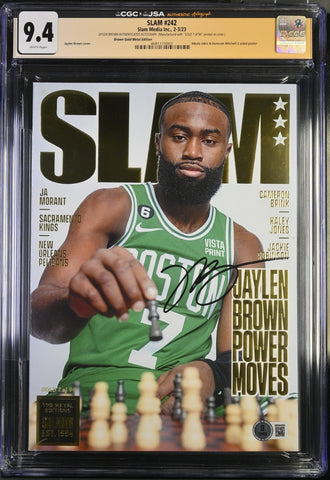 Jaylen Brown Autographed Slam Magazine Gold Metal Edition #7/94 Jersey # CGC 9.4