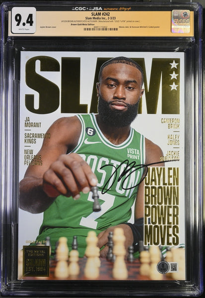 Jaylen Brown Autographed Slam Magazine Gold Metal Edition #7/94 Jersey # CGC 9.4