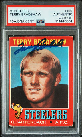 Steelers Terry Bradshaw Signed 1971 Topps #156 Rookie Card Auto 10! PSA Slab 2