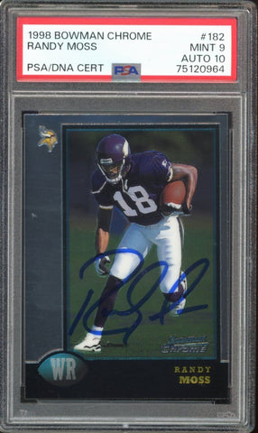 1998 Bowman Chrome #182 Randy Moss RC Rookie On Card PSA 9/10 Auto MINT