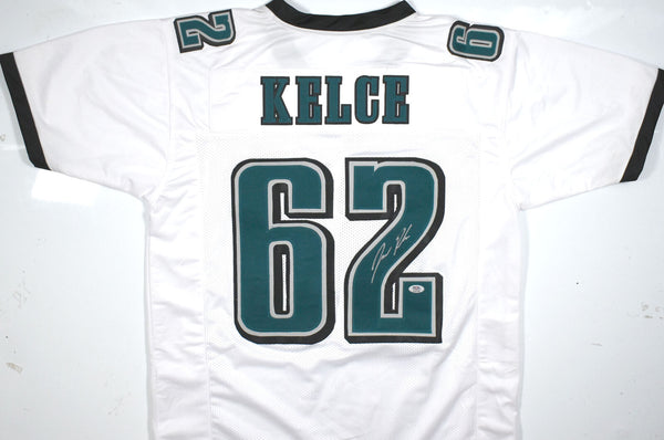 Jason Kelce Autographed White Pro Style Jersey - PSA *Silver